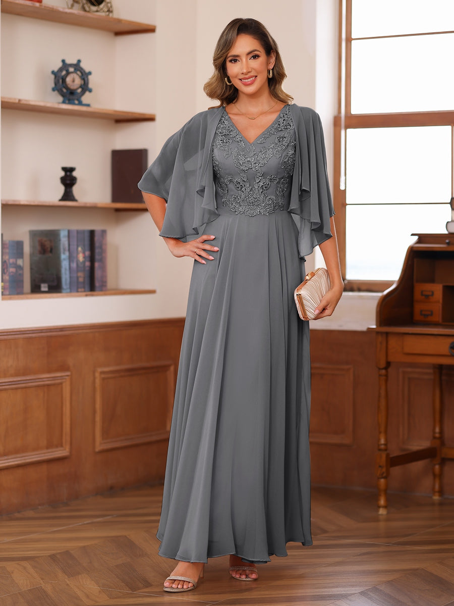 A-Line/Princess V-Neck Appliques Chiffon Mother of the Bride Dresses with Jacket