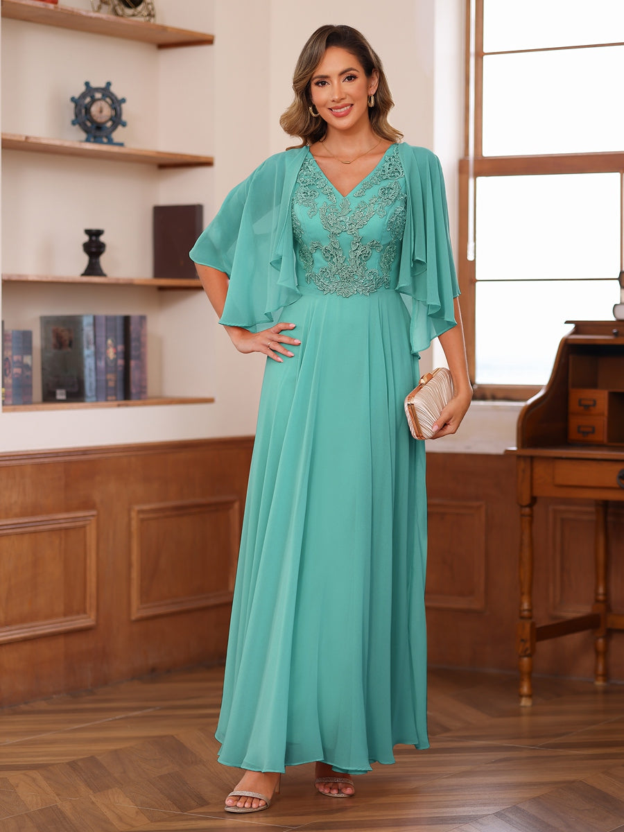 A-Line/Princess V-Neck Appliques Chiffon Mother of the Bride Dresses with Jacket