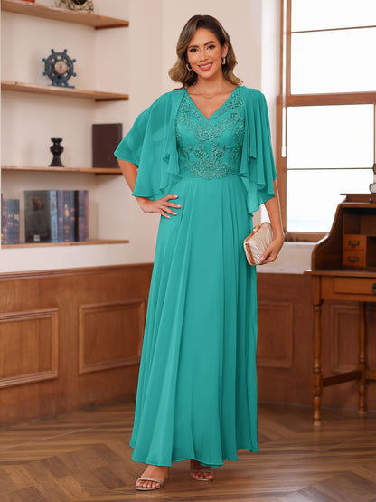 A-Line/Princess V-Neck Appliques Chiffon Mother of the Bride Dresses with Jacket