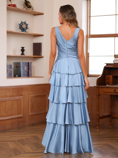 A-Line/Princess V-Neck Tiered Mother of the Bride Dresses with Ruffles