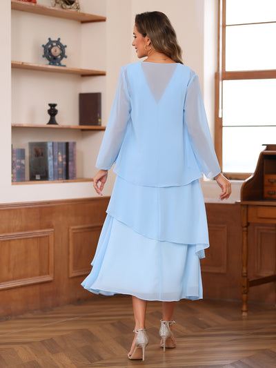 A-Line/Princess Scoop Two Pieces Tiered Mother of the Bride Dresses with Jacket