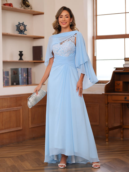 A-Line/Princess V-Neck Appliques Ruched Mother of the Bride Dresses with Cape