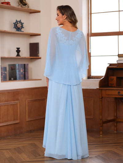 A-Line/Princess V-Neck Appliques Ruched Mother of the Bride Dresses with Cape