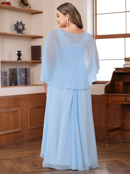 A-Line/Princess V-Neck Appliques Ruched Plus Size Mother of the Bride Dresses with Cape