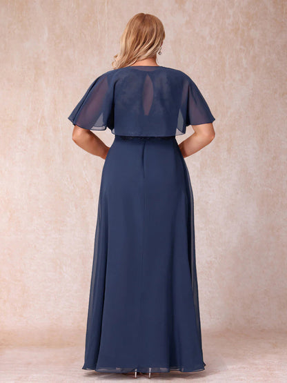 A-Line Chiffon Long Plus Size Mother of the Bride Dresses with Jacket & Appliques