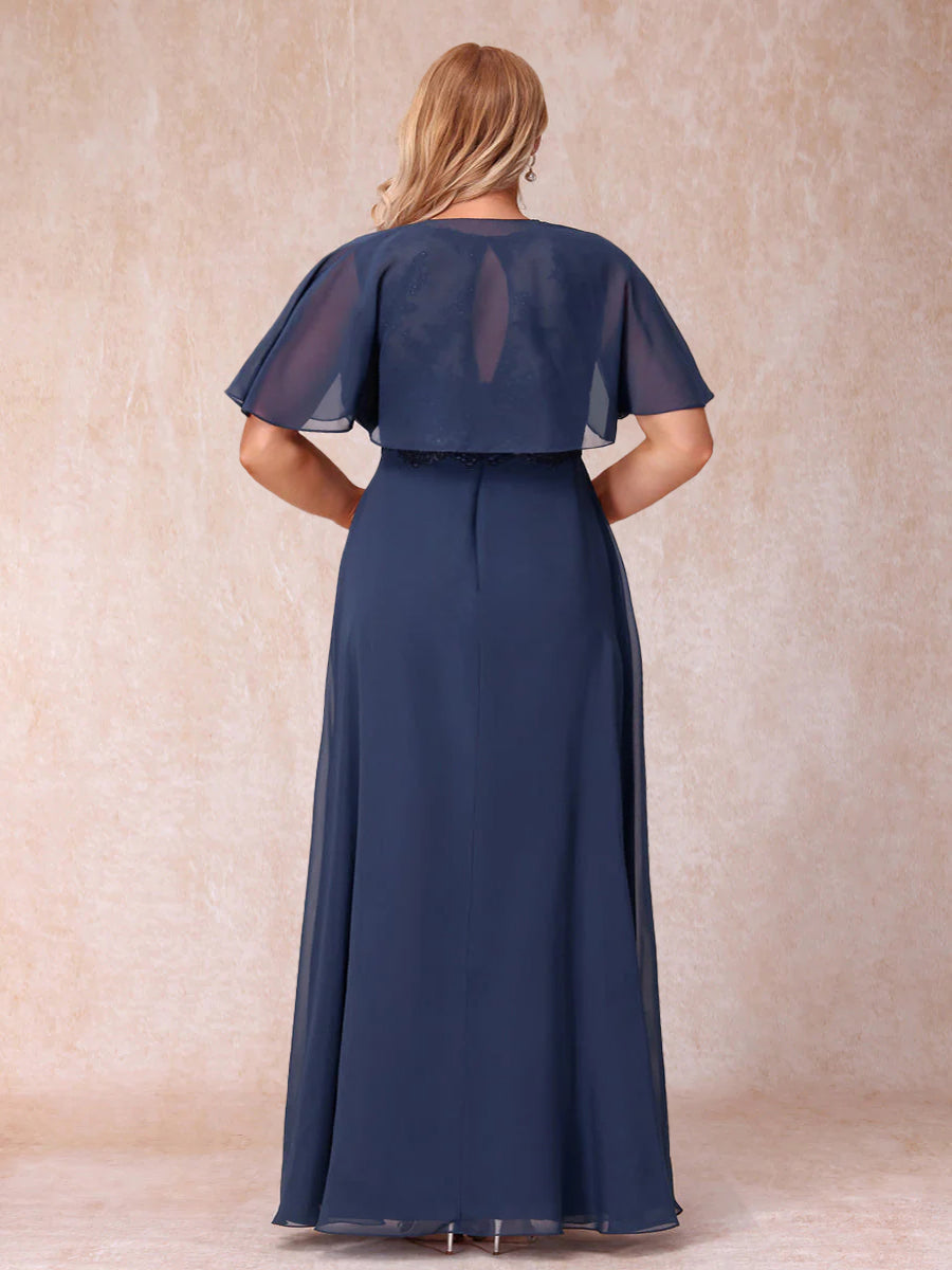 A-Line Chiffon Long Plus Size Mother of the Bride Dresses with Jacket & Appliques