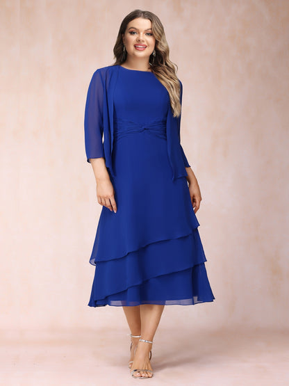 Sheath/Column Scoop Sleeveless Plus Size Mother of the Bride Dresses with Ruched & Jacket