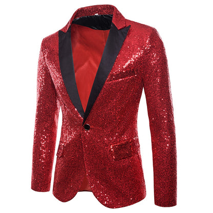 Men's Tailored Fit Gold Single Breasted One-Button Sequins Party Jacket