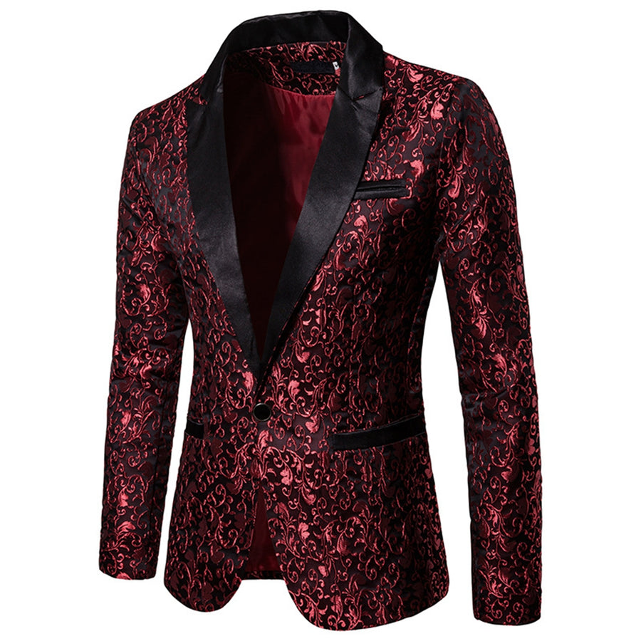 Men's Tailored Fit Single Breasted One-Button Printed Party Jacket