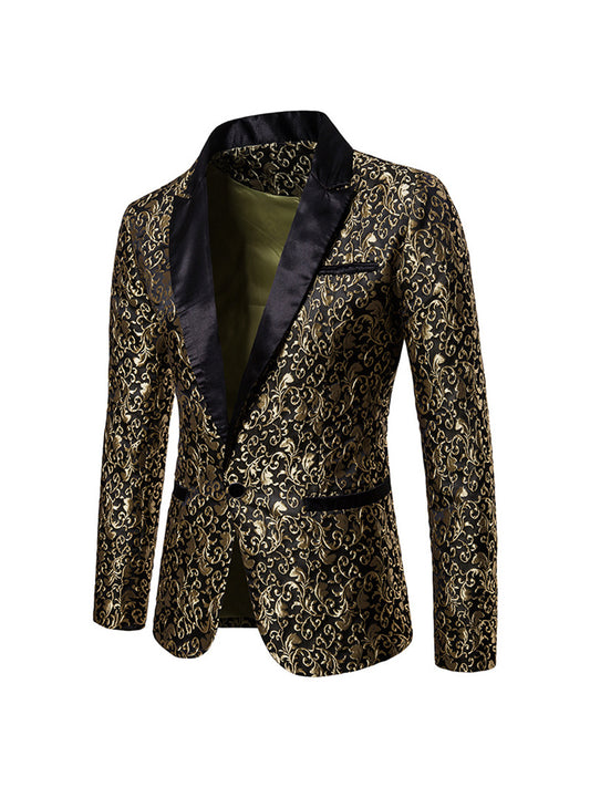 Men's Tailored Fit Single Breasted One-Button Printed Party Jacket