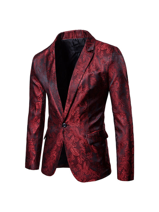 Men's Tailored Fit Single Breasted One-Button Printed Party Jacket