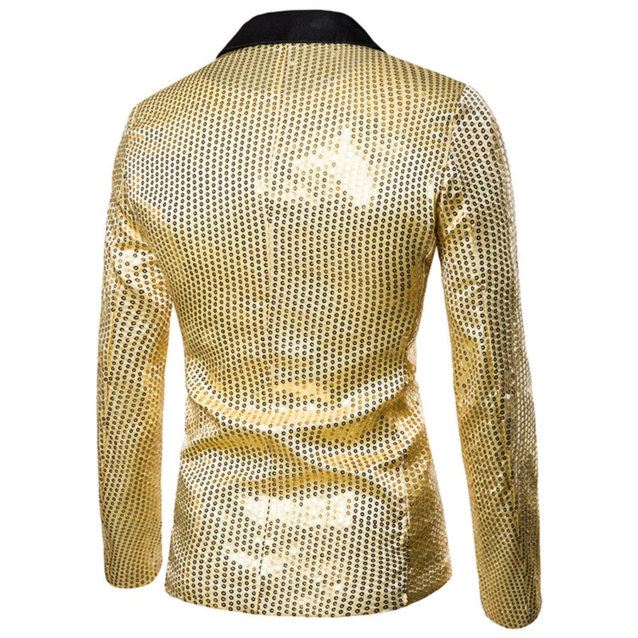 Men's Tailored Fit Gold Single Breasted One-Button Sequin Party Jacket