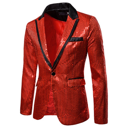 Men's Tailored Fit Gold Single Breasted One-Button Sequin Party Jacket