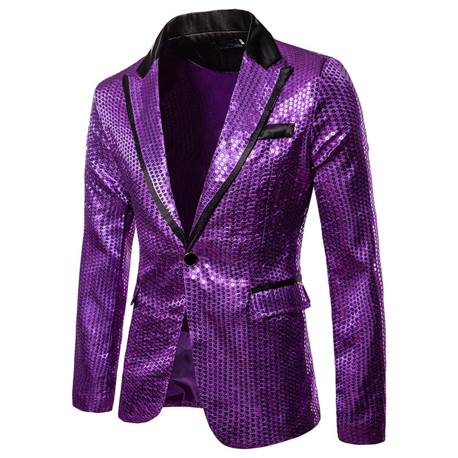 Men's Tailored Fit Gold Single Breasted One-Button Sequin Party Jacket