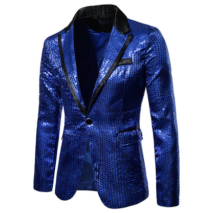 Men's Tailored Fit Gold Single Breasted One-Button Sequin Party Jacket