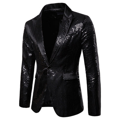 Men's Tailored Fit Gold Single Breasted One-Button Sequin Party Jacket