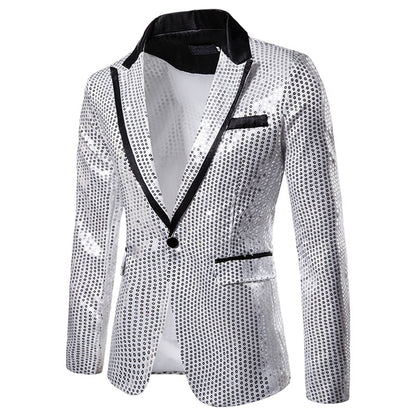 Men's Tailored Fit Gold Single Breasted One-Button Sequin Party Jacket