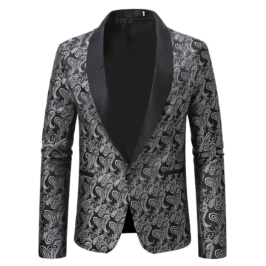 Men's Tailored Fit Single Breasted One-Button Printed Party Jacket