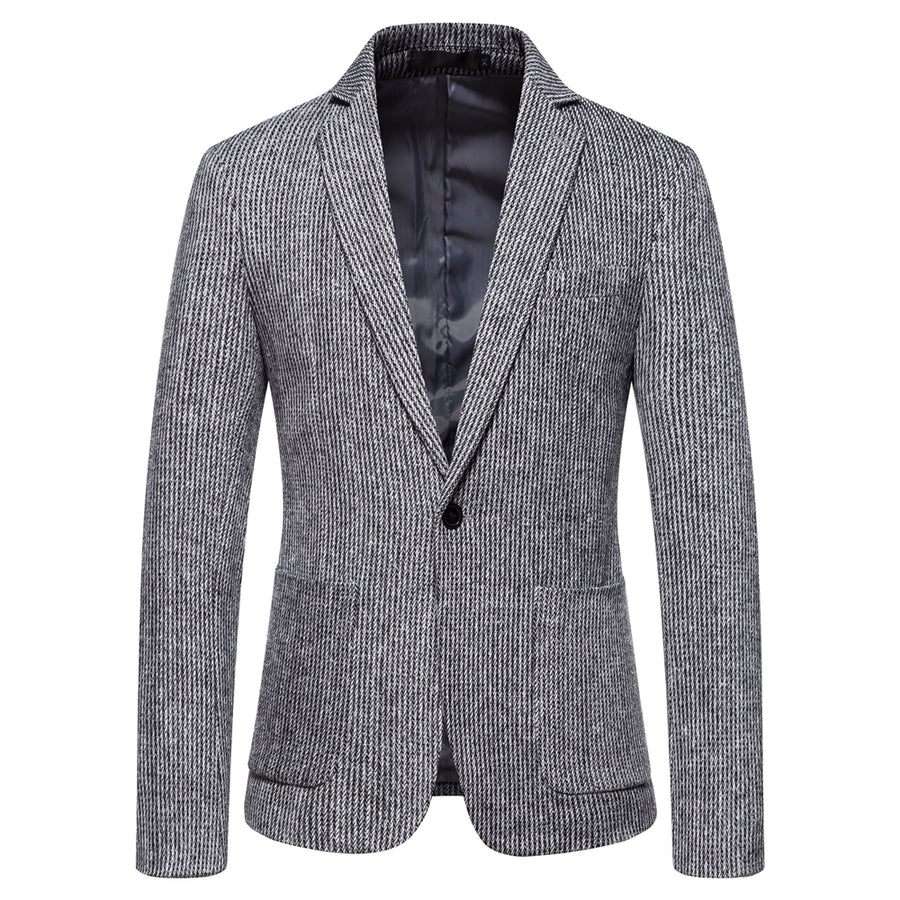 Tailored Fit Single Breasted One-Button Striped Men's Party Jacket