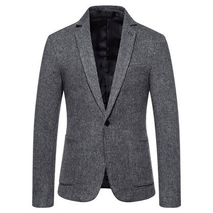 Tailored Fit Single Breasted One-Button Striped Men's Party Jacket