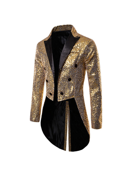 Tailored Fit Single Breasted Six-Button Sequin Colored Men's Party Jacket