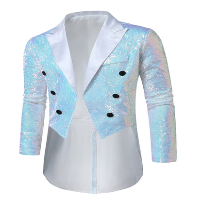 Tailored Fit Single Breasted Six-Button Sequin Colored Men's Party Jacket