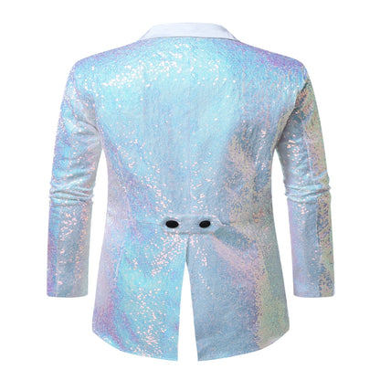 Tailored Fit Single Breasted Six-Button Sequin Colored Men's Party Jacket