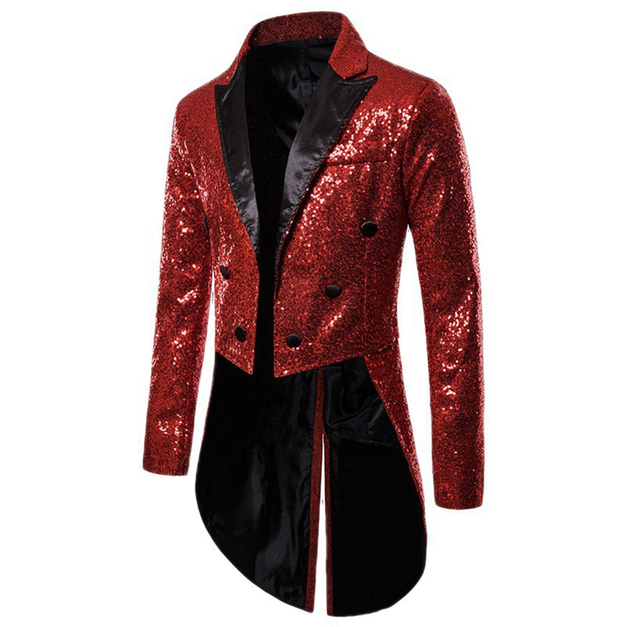 Tailored Fit Single Breasted Six-Button Sequin Colored Men's Party Jacket