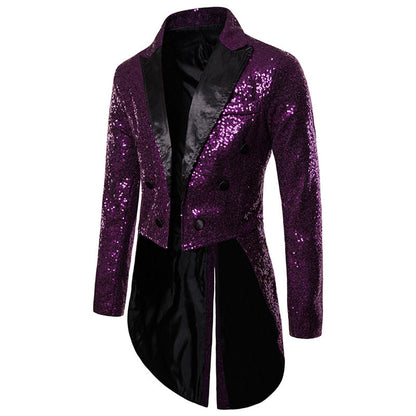 Tailored Fit Single Breasted Six-Button Sequin Colored Men's Party Jacket