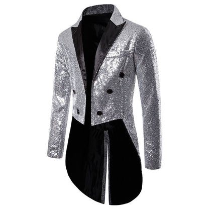 Tailored Fit Single Breasted Six-Button Sequin Colored Men's Party Jacket