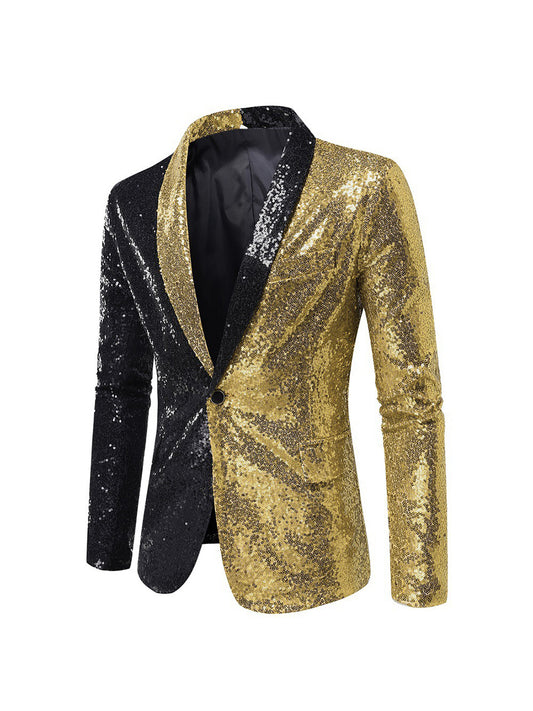 Tailored Fit Single Breasted One-Button Sequin Men's Party Jacket