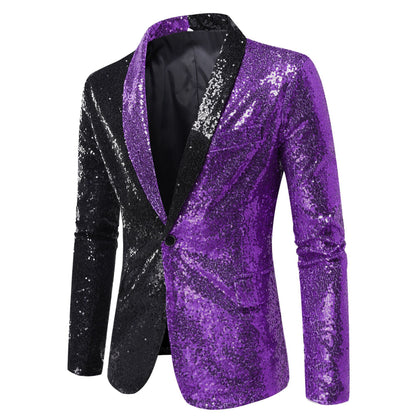 Tailored Fit Single Breasted One-Button Sequin Men's Party Jacket