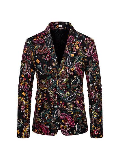 Tailored Fit Single Breasted Two-Buttons Printed Men's Party Jacket