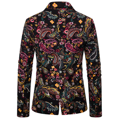 Tailored Fit Single Breasted Two-Buttons Printed Men's Party Jacket