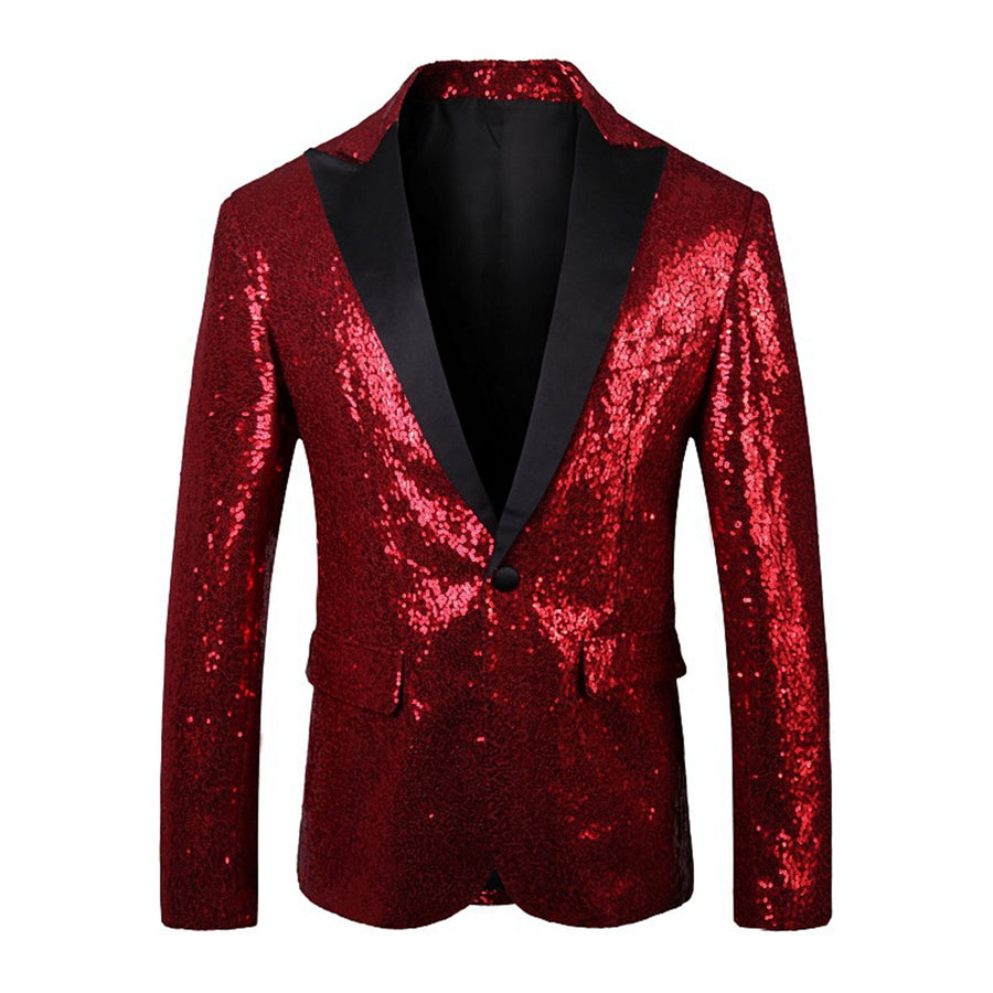 Tailored Fit Single Breasted One-Button Sequin Men's Party Jacket