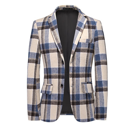 Tailored Fit Notched Lapel Breasted Two-Buttons Beach Striped Men's Party Jacket