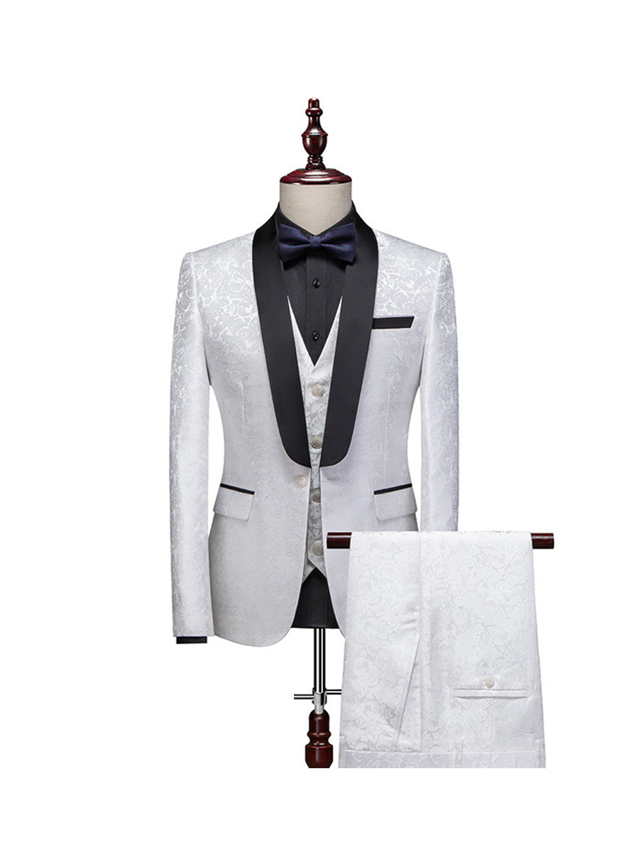 Tailored Fit Shawl Lapel Single Breasted One-button 3 Pieces Patterned Men's Wedding Suits