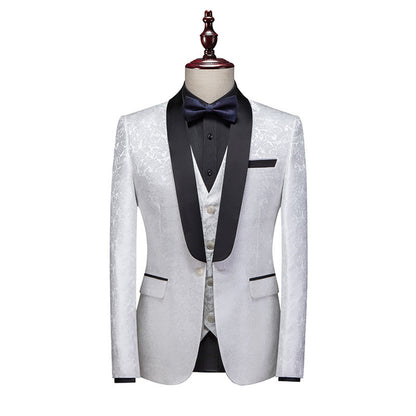 Tailored Fit Shawl Lapel Single Breasted One-button 3 Pieces Patterned Men's Wedding Suits