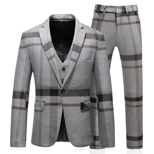 Tailored Fit Notched Lapel Single Breasted One-button 3 Pieces Patterned Men's Wedding Suits