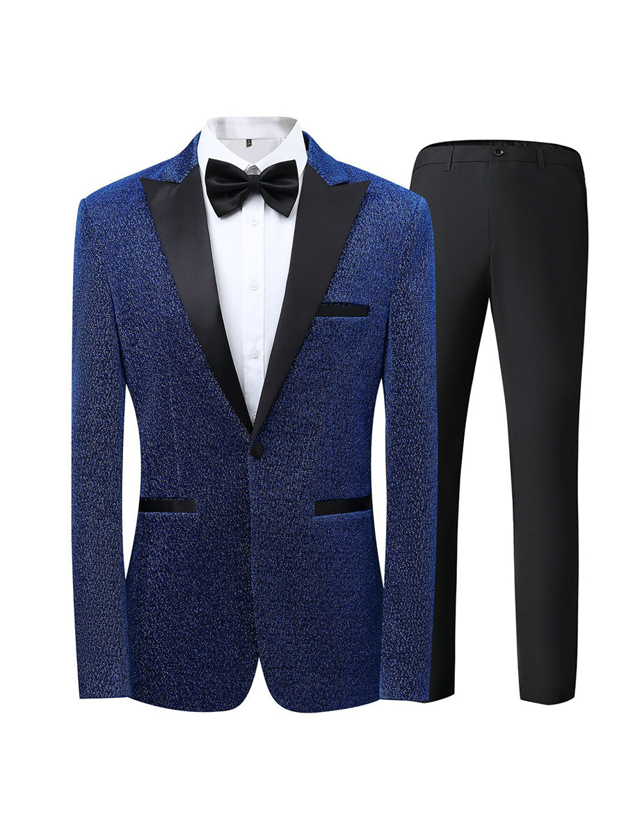 Tailored Fit Peaked Lapel Single Breasted One-button 3 Pieces Patterned Men's Wedding Suits