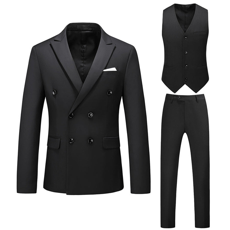 Tailored Fit Peaked Lapel Double Breasted Six-buttons 3 Pieces Men's Wedding Suits