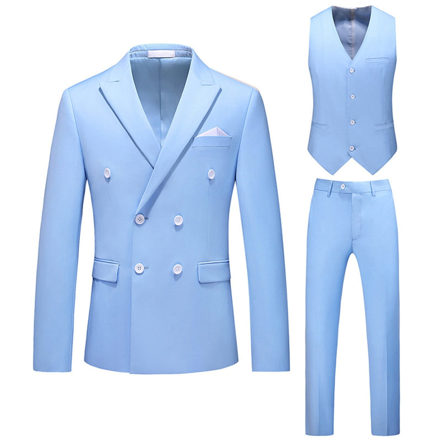 Tailored Fit Peaked Lapel Double Breasted Six-buttons 3 Pieces Men's Wedding Suits