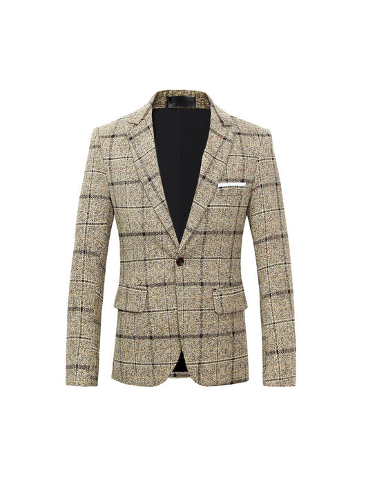 Tailored Fit Notched Lapel Single Breasted One-button Striped Men's Party Jacket