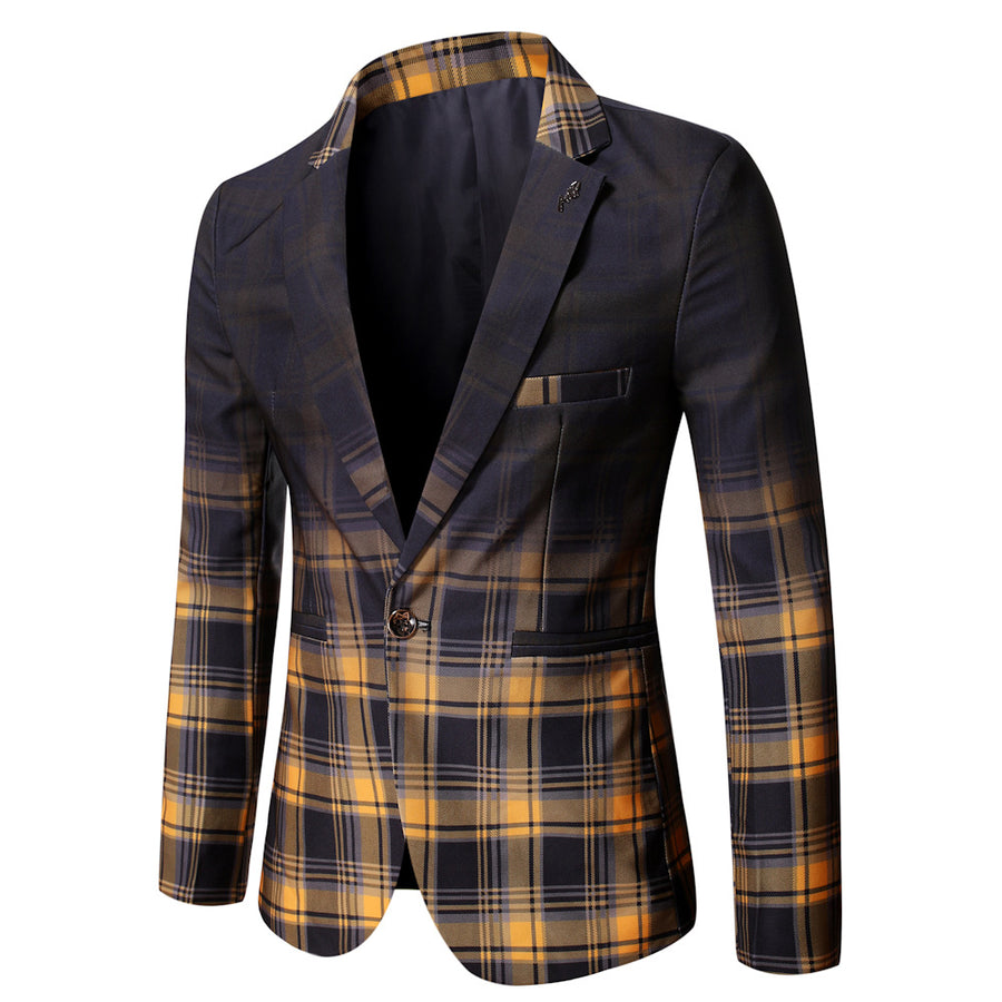 Tailored Fit Notched Lapel Single Breasted One-button Striped Men's Party Jacket