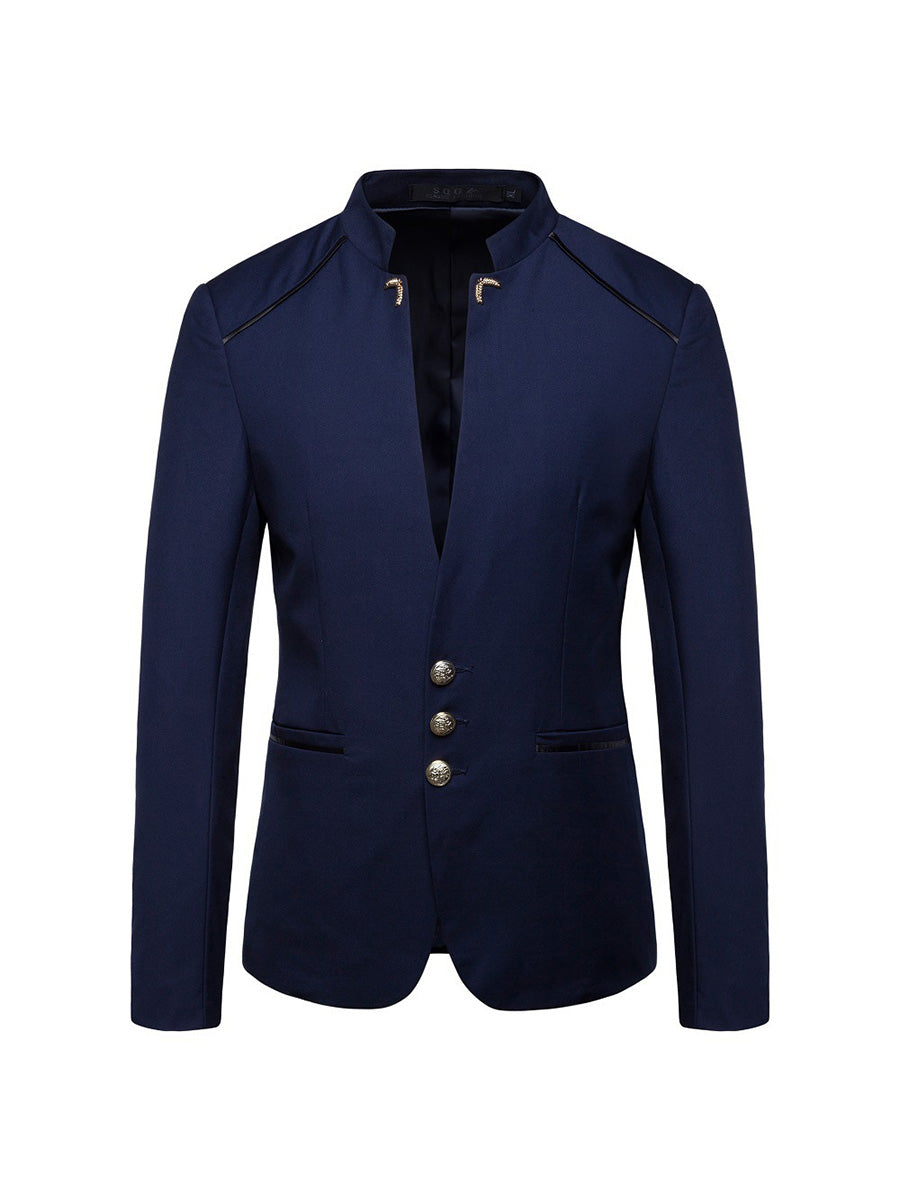 Tailored Fit High Neck Single Breasted Three-button Men's Party Jacket