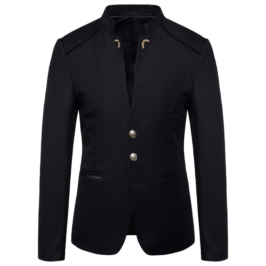 Tailored Fit High Neck Single Breasted Three-button Men's Party Jacket