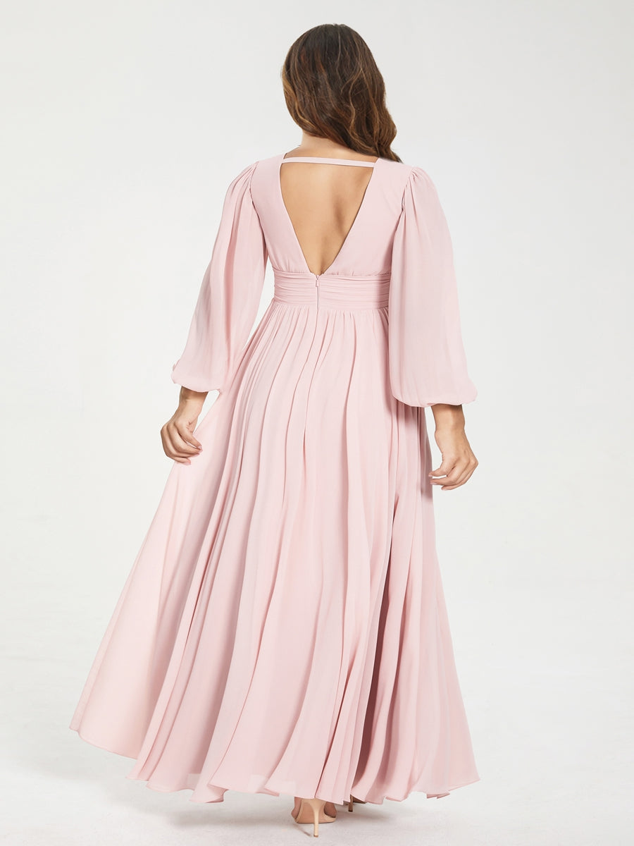 A-Line/Princess V-Neck Long Sleeves Split Side With Pockets Plus Size Bridesmaid Dresses