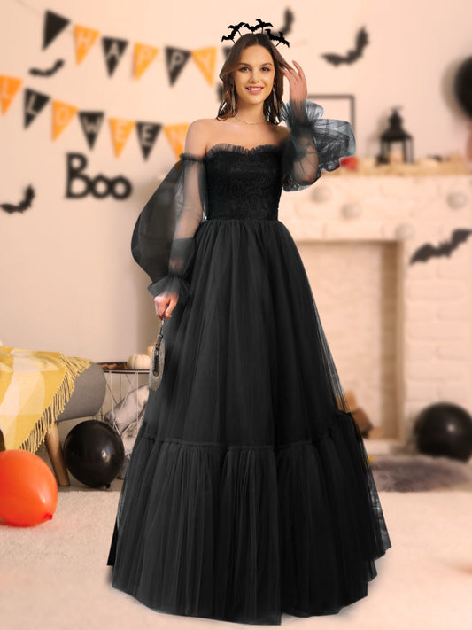 A-Line/Princess Tulle Sweetheart Long Halloween Dresses