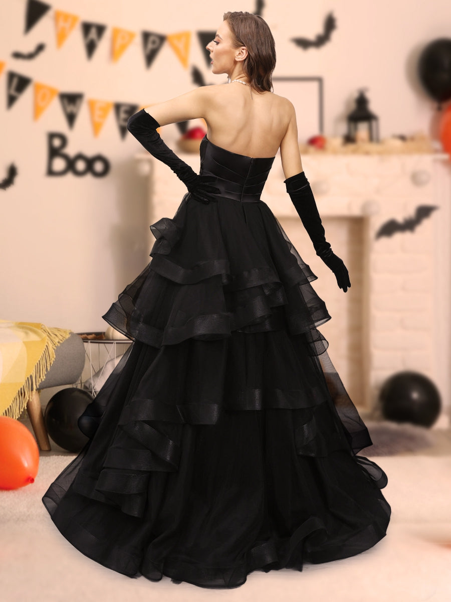 A-Line/Princess Sweetheart Long Tulle Halloween Dresses with Ruffles