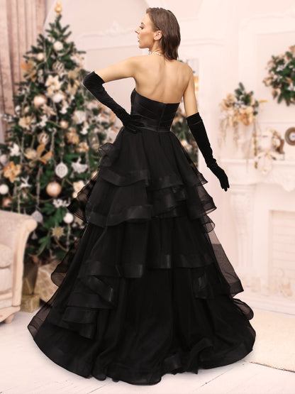 A-Line/Princess Sweetheart Long Tulle Christmas Dresses with Ruffles